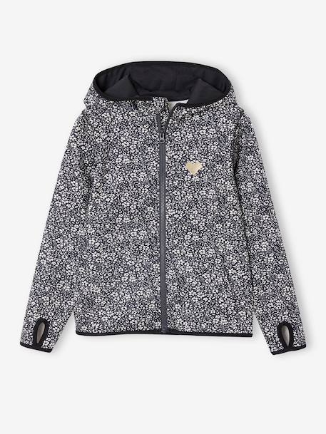 Sports Sweatshirt with Flower Print in Techno Fabric for Girls anthracite+ecru+printed green 