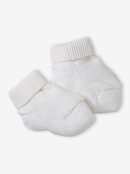 Beanie, Mittens & Booties + Pouch Set for Newborns marl beige+white 