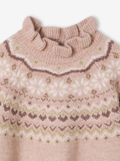 Girl's jacquard jumper with sparkly details marl grey+rosy 