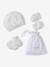 Beanie, Mittens & Booties + Pouch Set for Newborns marl beige+white 