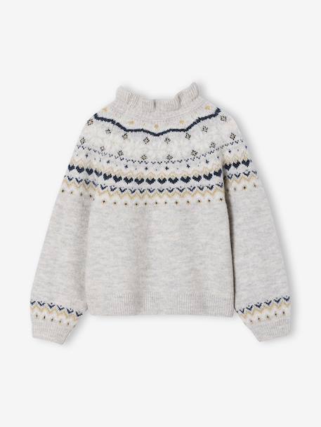 Girl's jacquard jumper with sparkly details marl grey+rosy 
