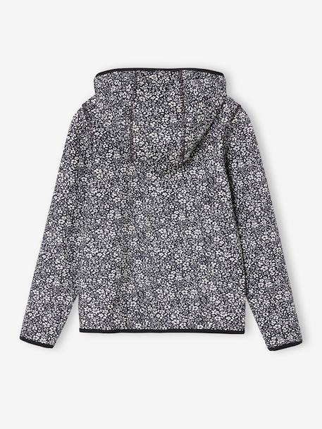 Sports Sweatshirt with Flower Print in Techno Fabric for Girls anthracite+ecru+printed green 