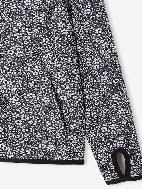 Sports Sweatshirt with Flower Print in Techno Fabric for Girls anthracite+ecru+printed green 