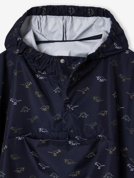 Hooded Rain Poncho with Dinosaur Print for Boys indigo+khaki 