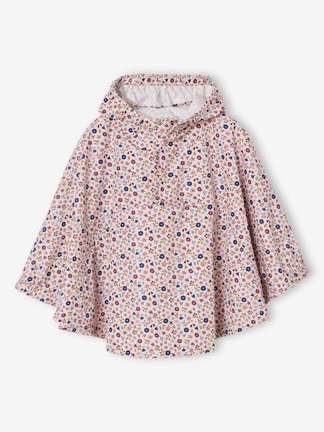 Floral Print Hooded Rain Poncho for Girls, LILIBETH pale pink+rose 