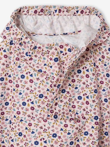 Floral Print Hooded Rain Poncho for Girls, LILIBETH pale pink+rose 