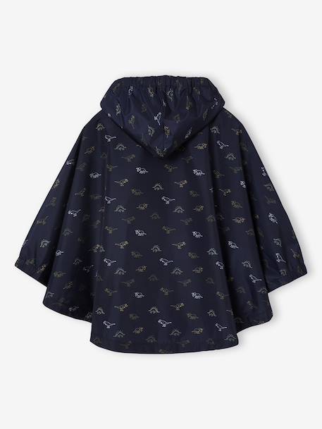 Hooded Rain Poncho with Dinosaur Print for Boys indigo+khaki 