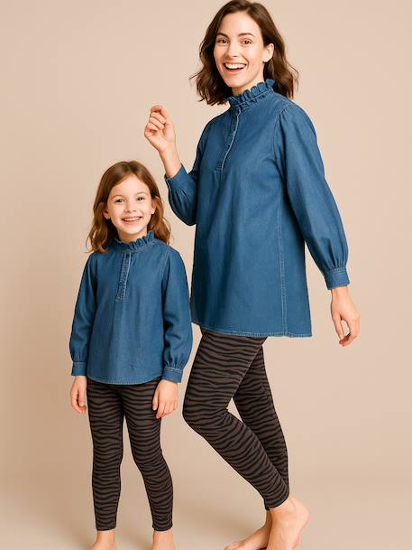 Girls' zebra print leggings from the ENVIE DE FRAISE mother-daughter capsule collection beige+chocolate 