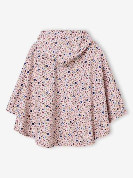 Floral Print Hooded Rain Poncho for Girls, LILIBETH pale pink+rose 