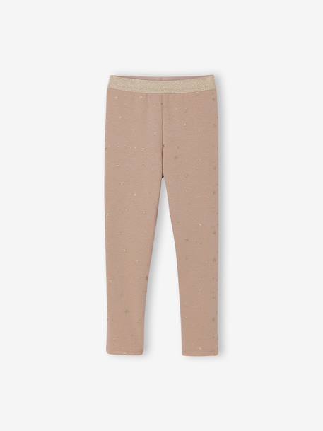 Fleece-Lined Leggings with Shiny Star Print for Girls mocha 