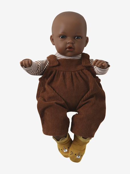 Velvet dungaree set + t-shirt + socks for baby doll brown 