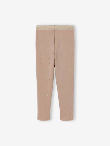 Fleece-Lined Leggings with Shiny Star Print for Girls mocha 