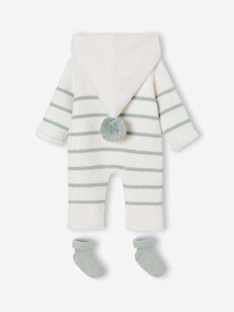 Knitted Jumpsuit + Socks Set for Newborns sage green 