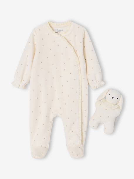 Velvet sleepsuit and comforter set ecru 