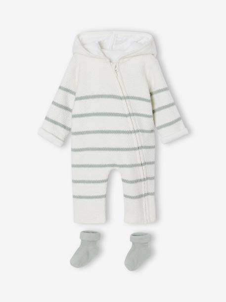 Knitted Jumpsuit + Socks Set for Newborns sage green 