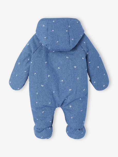 Denim Pramsuit with All-Over Print, for Newborns stone 