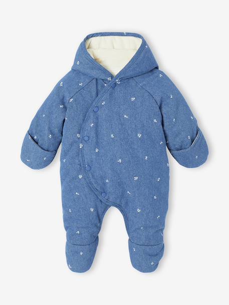 Denim Pramsuit with All-Over Print, for Newborns stone 