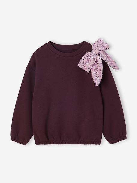 Sequinned Bow Sweatshirt for Girls plum 
