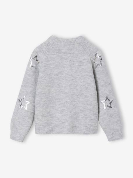Girl's Christmas cardigan with sequin stars marl grey 