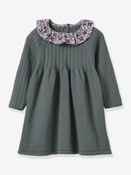 Dress in knitted fabric with Liberty fabric collar for babies by CYRILLUS Baby-Dress in knitted fabric with Liberty fabric collar for babies by CYRILLUS