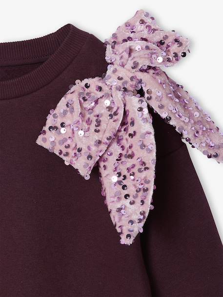 Sequinned Bow Sweatshirt for Girls plum 