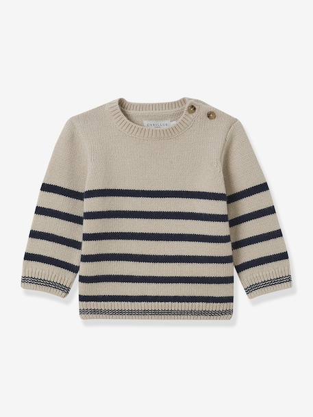 Striped Woollen Jumper for Babies, CYRILLUS beige 