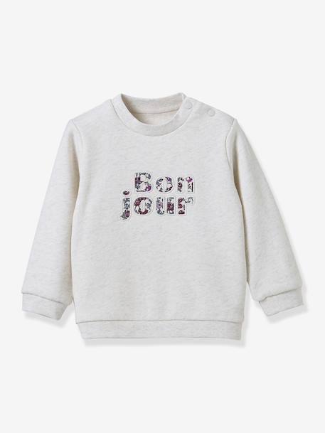 Sweatshirt with Liberty fabric letters in organic cotton for babies by CYRILLUS beige 