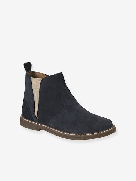 Elasticated Leather Boots for Children navy blue 