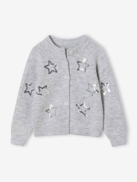 Girl's Christmas cardigan with sequin stars marl grey 