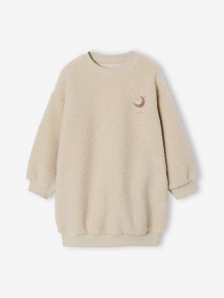Girl's sherpa dress with embroidered detail vanilla 