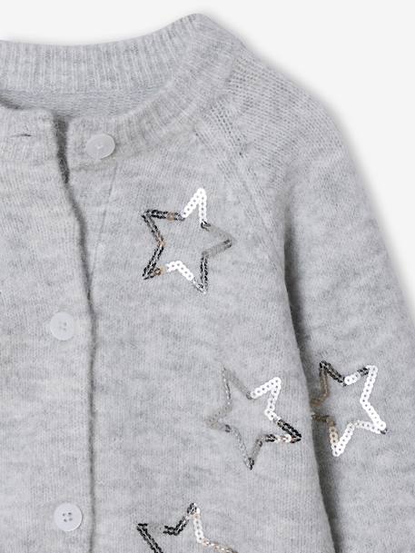 Girl's Christmas cardigan with sequin stars marl grey 