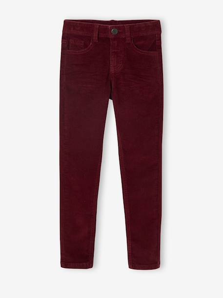 Slim Leg Corduroy Trousers for Boys bordeaux red+Tan 