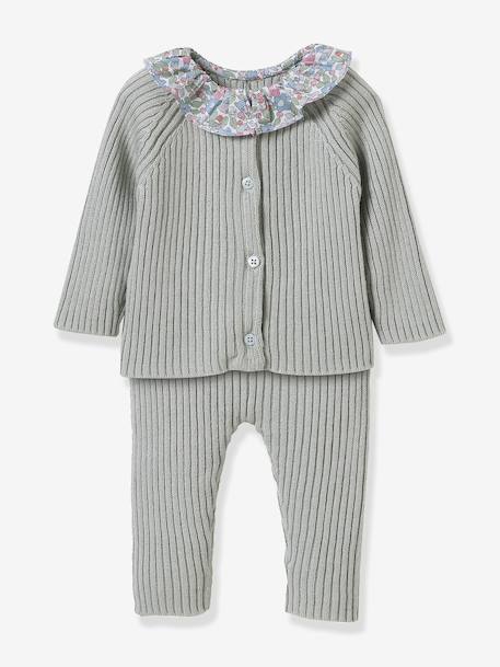 Set in Knitted Fabric with Liberty Fabric Collar for Babies, CYRILLUS rose 