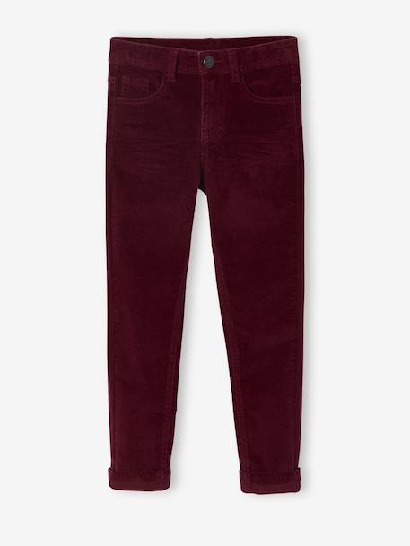 Slim Leg Corduroy Trousers for Boys bordeaux red+Tan 