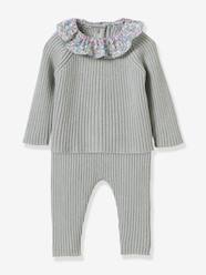 Set in Knitted Fabric with Liberty Fabric Collar for Babies, CYRILLUS Baby-Set in Knitted Fabric with Liberty Fabric Collar for Babies, CYRILLUS