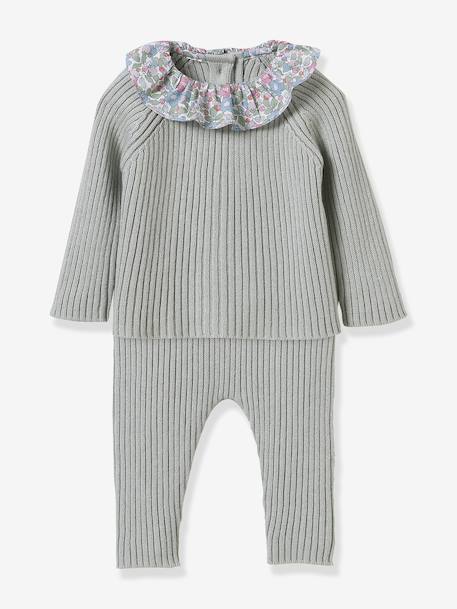 Set in Knitted Fabric with Liberty Fabric Collar for Babies, CYRILLUS rose 
