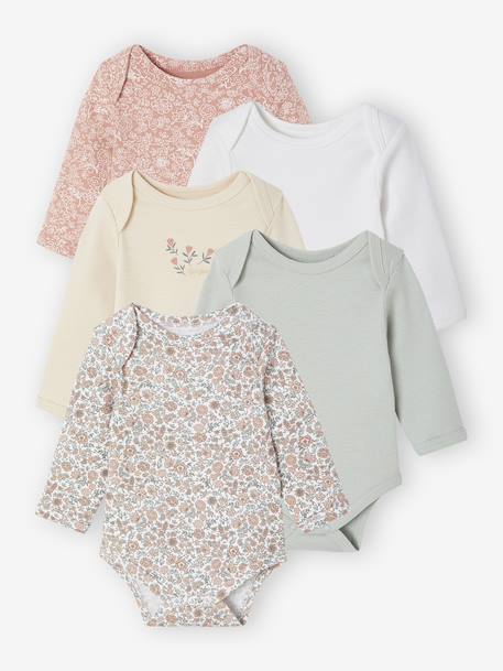 Pack of 5 Bodysuits with Cut-Away Shoulders for Newborns sage green 
