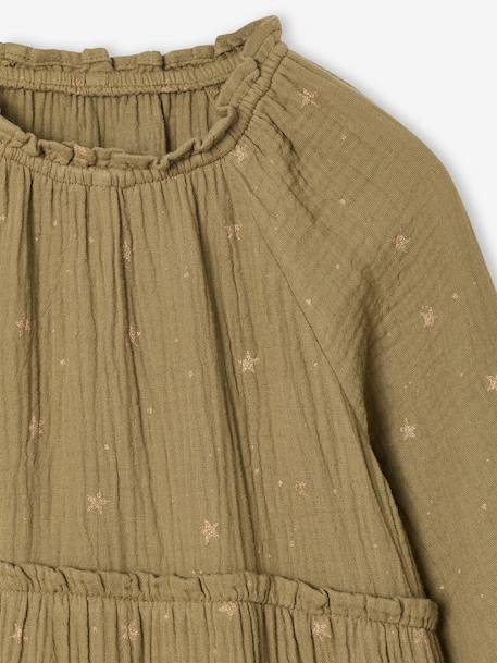 Set of 3 dress + sherpa cardigan + girls tights olive 