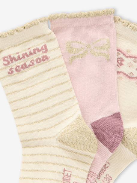 Set of 3 Pairs of Christmas Socks for Girls ecru 