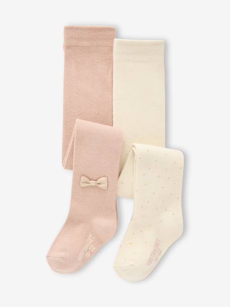 Pack of 2 pairs of Christmas tights for baby girls ecru 