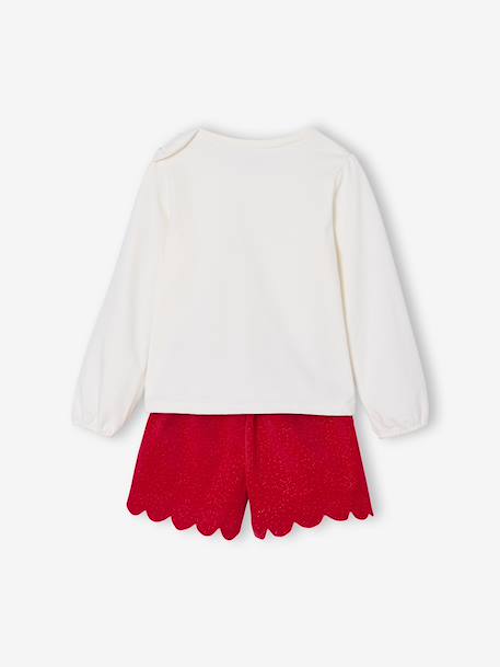 T-Shirt & Glittery Velour Shorts Christmas Set for Girls red 