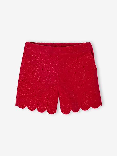 T-Shirt & Glittery Velour Shorts Christmas Set for Girls red 