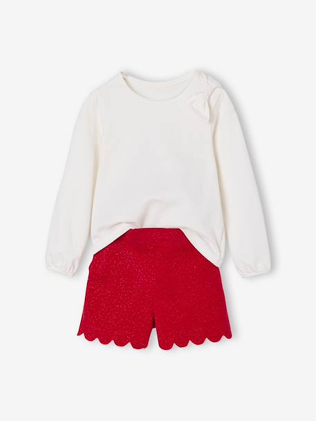 T-Shirt & Glittery Velour Shorts Christmas Set for Girls red 