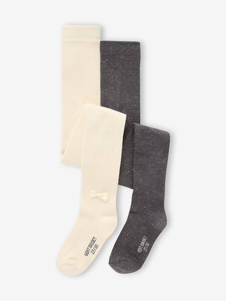 Pack of 2 pairs of girls' party tights ecru 