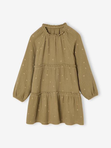 Set of 3 dress + sherpa cardigan + girls tights olive 