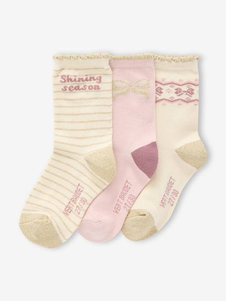 Set of 3 Pairs of Christmas Socks for Girls ecru 