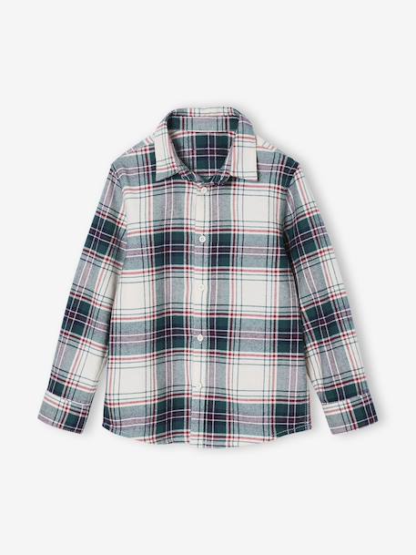Boy's gingham flannel Christmas shirt chequered white 