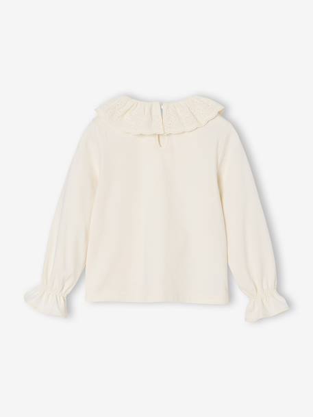 Girl's t-shirt with English embroidery collar ecru 