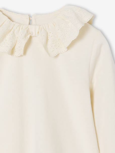 Girl's t-shirt with English embroidery collar ecru 