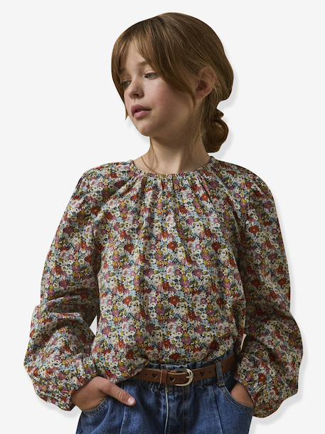 Blouse for Girls in Liberty Libby Fabric, CYRILLUS rose 
